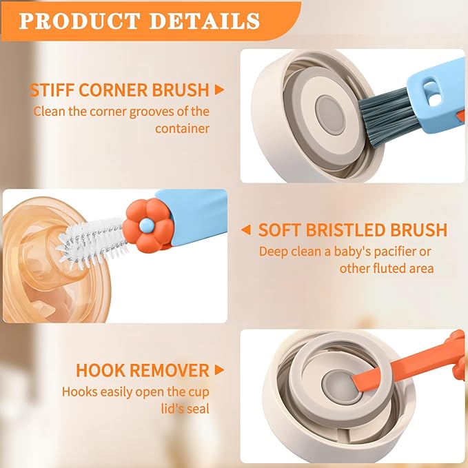Vanjua 3 in 1 Cup Lid Gap Cleaning Brush Set, Multifunctional Bottle Cleaning Brush, Cup Lid Gap Cleaner, Home Kitchen Crevice Brush Tools (3 Pack)