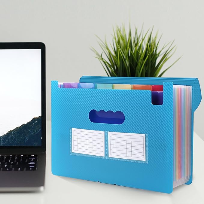 SKYDUE Accordion File Organizer, 13 Pocket File Folder Organizer with Tabs，Expanding Receipt & Paper Organizer for Letter A4 Size Blue
