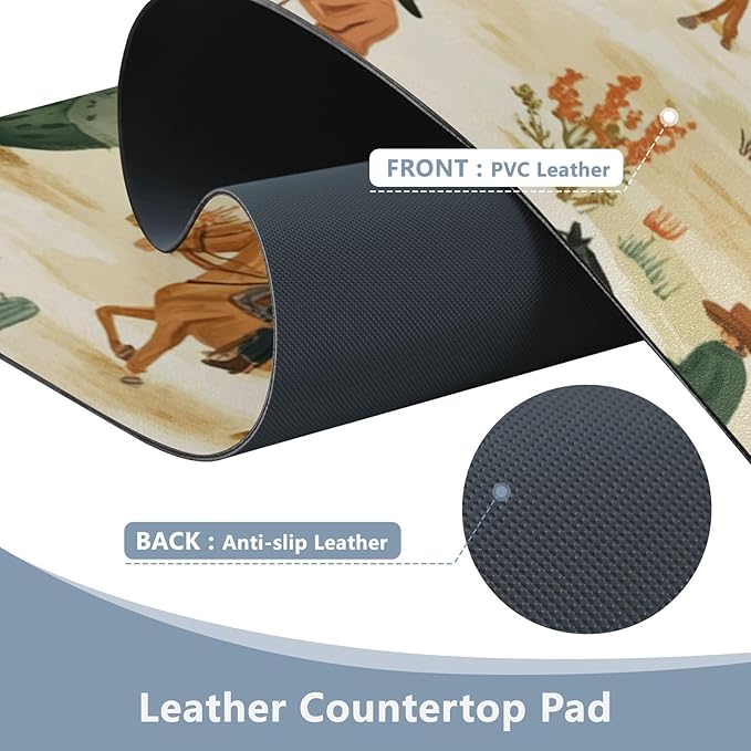 Mouse Pad Desk Mat Leather Desk Pad Large Gaming Desk Cover Protector Mat for Keyboard Computer Laptop Office Waterproof 35.4 x 16.5 Inch Cute Cacti Desert Cowboys Horses