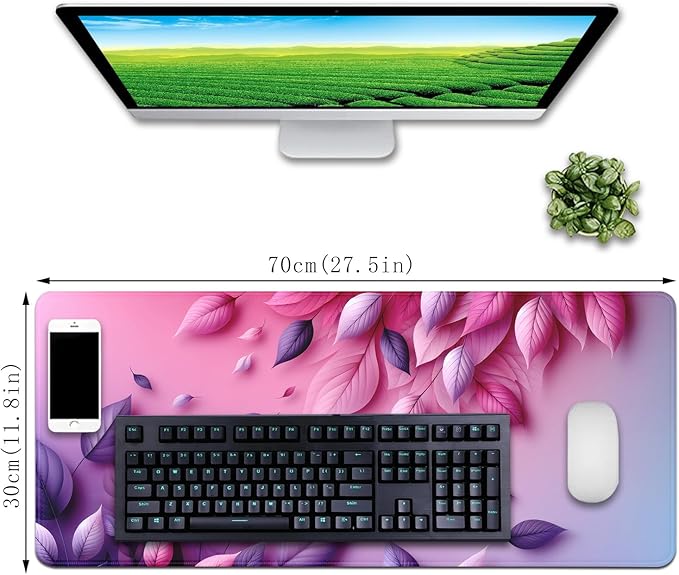 Pink Mouse Pad Desk Mat Large Gaming Mouse Mat Desk Pad,Big Mousepad with Stitched Edge Non-Slip Rubber Base for Office School Home (27.5X11.8 in)