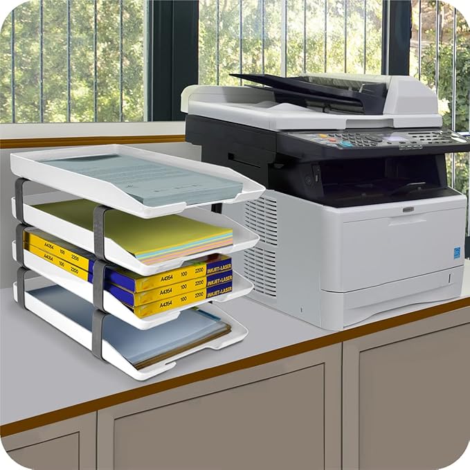 Acrimet Traditional 4 Tier Letter Tray, Front Load Design, A4 Letter Size, Desktop Organizer (Plastic) (White Color)