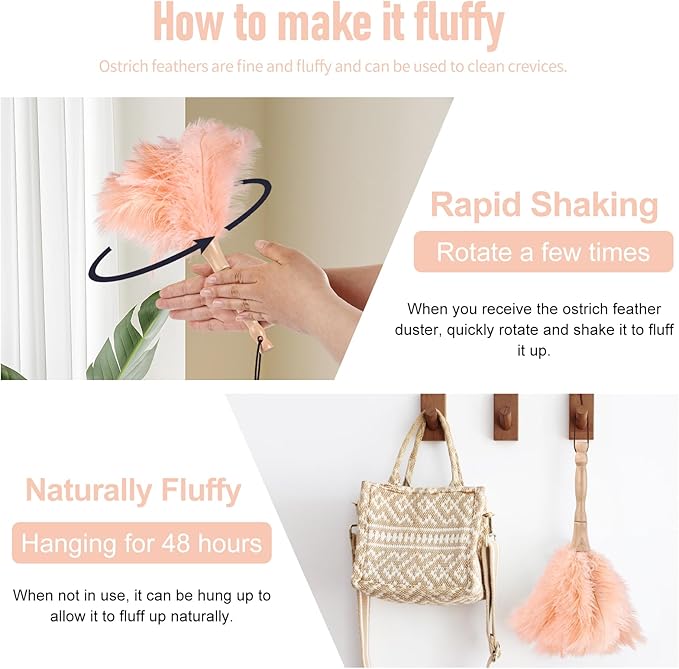 MehelloFeather Ostrich Feather Duster 12 Inch Handheld Duster Supplies, Wooden Handle Feather Duster for Cleaning Keyboard Home Car Office (Champagne)
