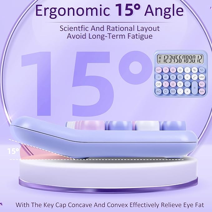 VEWINGL Mechanical Switch Calculator, 12 Digit Large LCD Display and Buttons, Great for Everyday Life and Basic Office Work, with Battery