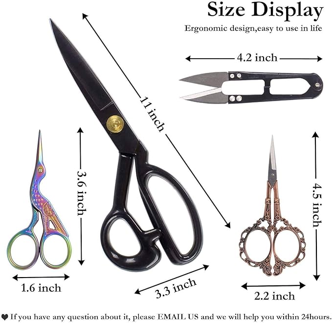 BIHRTC 11 Inch Fabric Professional Stork Tailor Scissors - Stainless Steel Sharp Dressmaker Heavy Duty Scissors for Leather Sewing Shears Tailoring