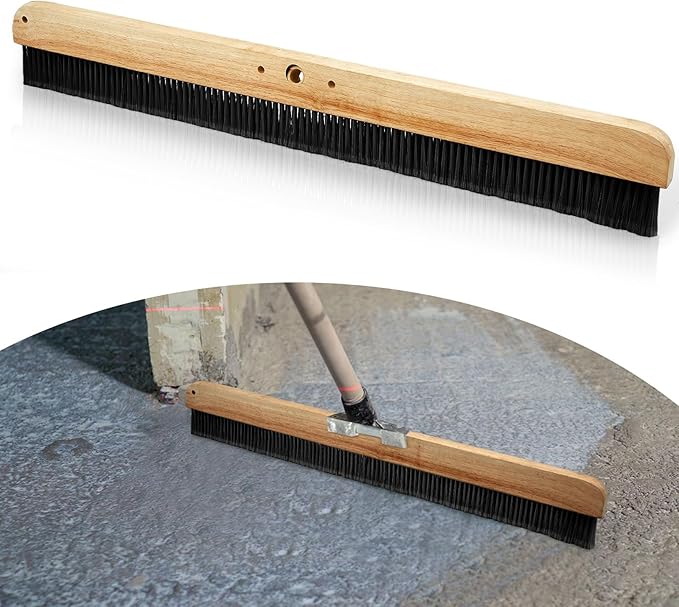 Yiyiring 1 Pack 36 Inch Concrete Broom Finishing Tools Without Handle Wood Backed Brush Push Brooms with Mounting Threads for Concrete Finishes Hard Floors Yards