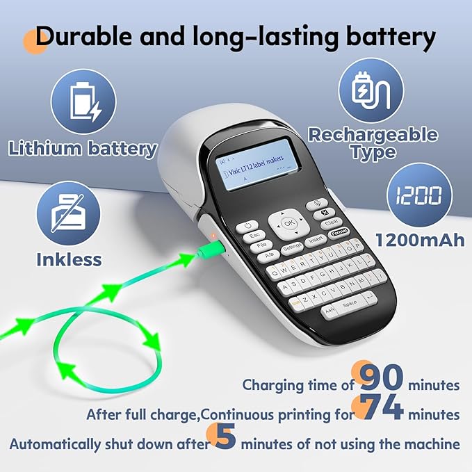 Label Maker Machine with Tapes, Bluetooth Label Makers with Backlight, Label Maker Waterproof-Labels, LT12 Portable Handheld Labeler Multiple Fonts, Rechargeable Label Machine for Home Office School