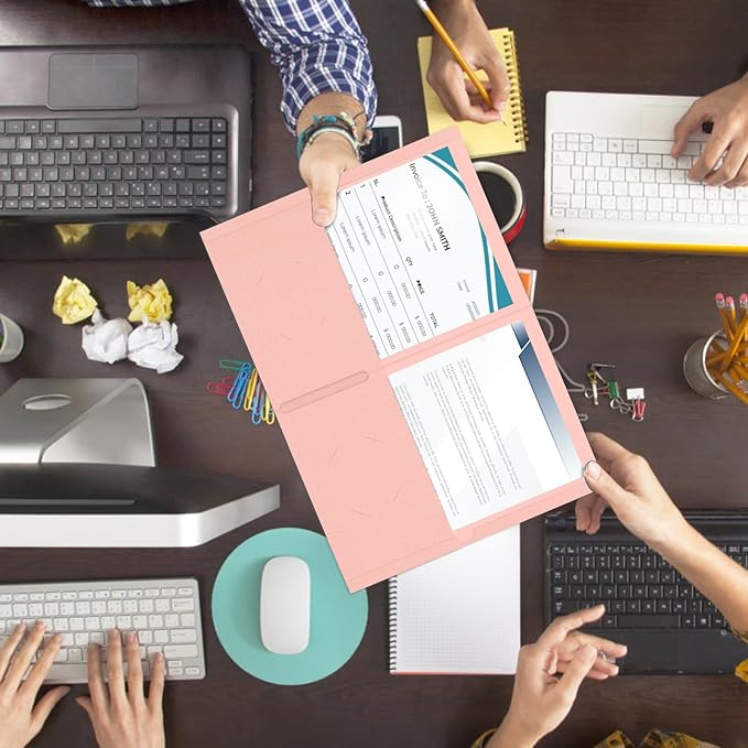 Two Pocket Folders, RAZCC 30 Pack File Folders with Pockets Fit Letter Size Paper, Thick Paper File Folder for School Office Business Home (Pink)