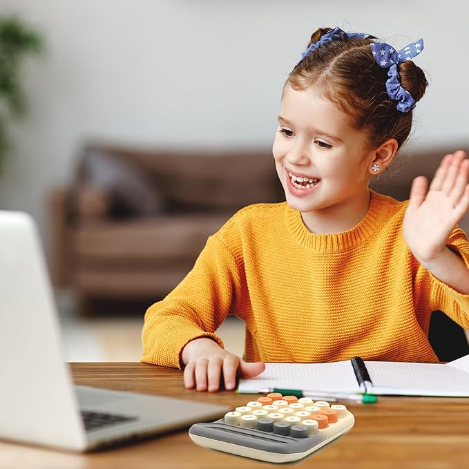 Standard Calculator - Gray White with 12 Digit Display and Big Buttons, Cute Office Calculator