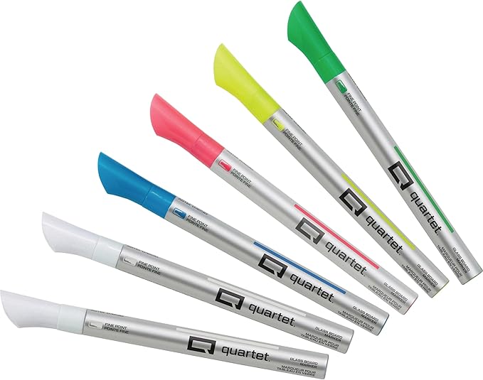 Quartet Glass Dry Erase Markers, Whiteboard Markers, Fine Tip, White and Neon Colors, 6 Pack (79558Q)