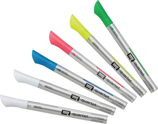 Quartet Glass Dry Erase Markers, Whiteboard Markers, Fine Tip, White and Neon Colors, 6 Pack (79558Q)