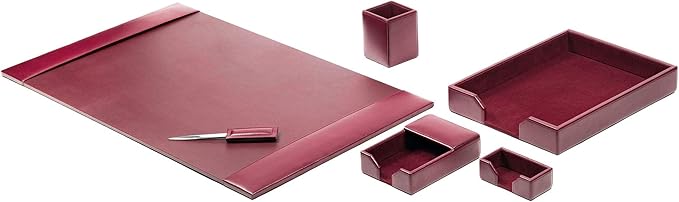 DACASSO Bonded Leather Desk Set - Luxury Leather Desk Pad & Desk Organization Essentials (Burgundy, 6 Piece)