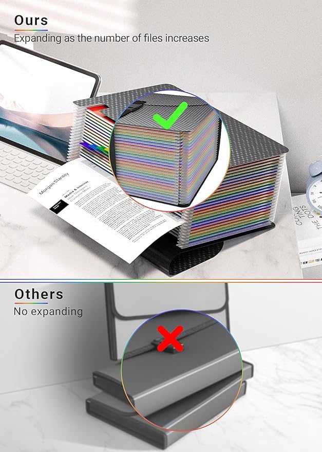 25 Pockets Expanding File Folders,Accordion File Organizer with Handle,Portable Filing Box,Expandable File Folder,Adjustable Support Strap,Colored Tabs.Papers Bills Documents Organizer,A4/Letter Size