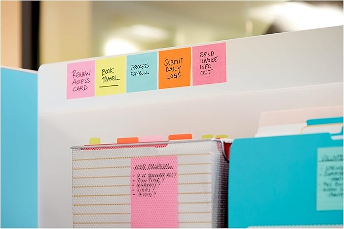 Post-it Super Sticky Notes, 5 Sticky Note Pads, 3 x 3 in., School Supplies, Office Products, Sticky Notes for Vertical Surfaces, Monitors, Walls and Windows, Tropical Pink