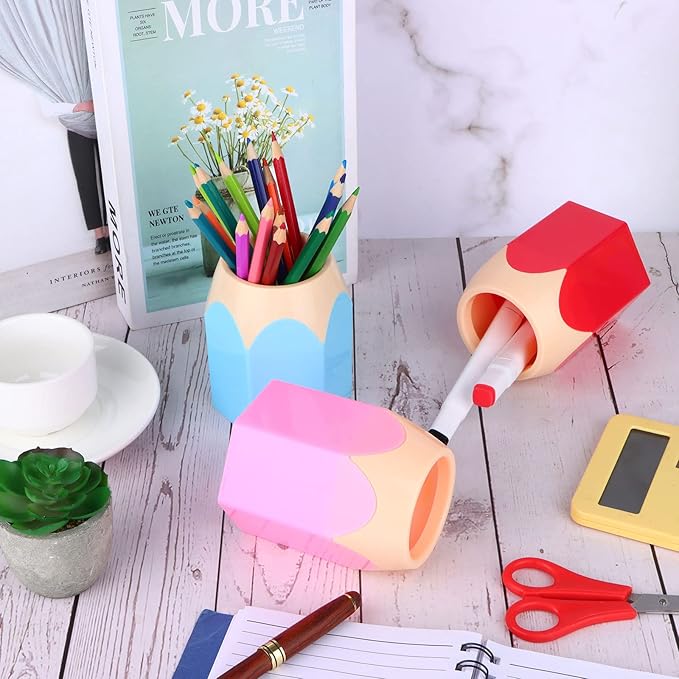 6pcs Pencil Shaped Pen Holders,Pencil Storage Organizer,Cute Desktop Pen Cup,Makeup Brush Container,Pencil Pot,Cartoon Stationery Rack,Creative Stationery Storage,for Office Home Decoration