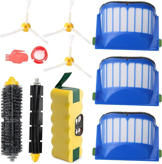 efluky 3500mAh Ni-MH Replacement Roomba Battery + Replacement Accessory Part Kit for iRobot Roomba 600 Series 600 610 614 620 625 630 635 640 645 650 655 660 665 670 680 690 - a Set of 11