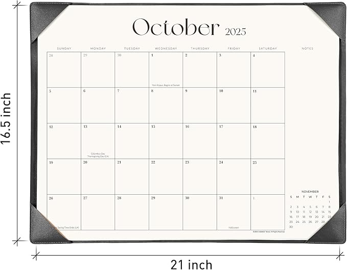 Simplified Desk Calendar 2025-2026 with Desktop Mat, Cabbrix Large Desk Pad Calendar 21" x 16-1/2" From July 2025 to December 2026, Desk Blotter Calendar 2025 for Home School and Office (Black)