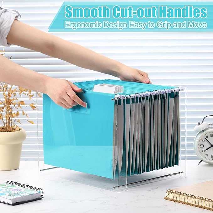 24 Hanging File Folder with Acrylic Organizer for Letter/a4 Size Desktop Clear File Storage Box with Handles for Home Work Office Use(Blue,Classic)