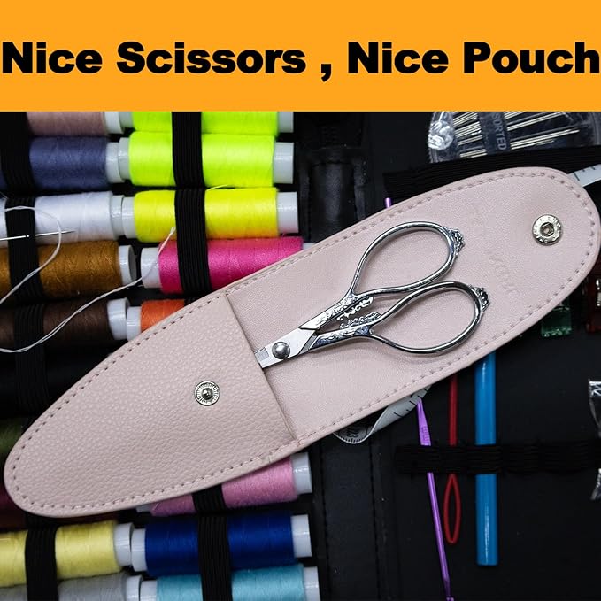 Vintage European Style Embroidery Scissors - Mini, Sharp Tip, Stainless Steel, Travel Scissors With Pouch, Silver