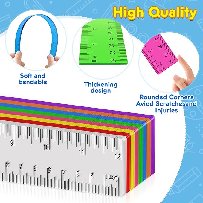 200 Pack Clear Plastic Ruler 12 Inch, Rulers Bulk for Classroom, Transparent Assorted Color Ruler with Centimeters and Inches, Metric Rulers for Kids, Ideal Back to School Office Home Supplies