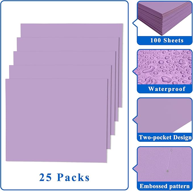 Zzrywuty File Folders with Pockets Letter Size, 25-Pack Paper Folders with Card Slot, Two Pocket Folders for School Students, Businessmen, Home and Office Workers（Purple）