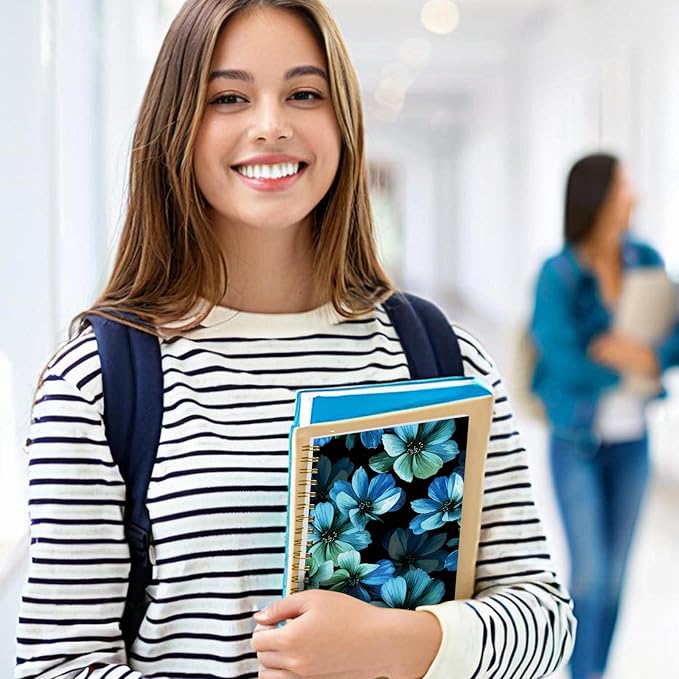 Spiral Notebook Journal for Women Men, A5 Hardcover Journal, 120 Pages Thick Paper, College Ruled Writing Notebook for School, Work & Office 8.3'' × 5.9''(Beautiful Blue Flowers)