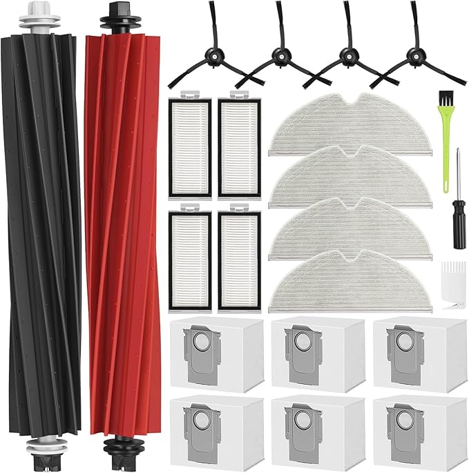 RUKHOOL Q5 Max+ Accessories Replacement Parts for Roborock Q5 Max+ Plus / Q8 Max+ Plus / Q5 Pro+ / Q5 DuoRoller+ Accessory Kit 2 Main Brushes 6 Dust Bags, 4 Filters, 4 Mop Pads 4 Side Brushes