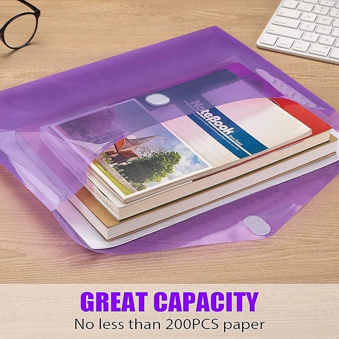 Sooez 32 Pack Plastic Envelopes Poly Envelopes, HeavyDuty File Folders, Clear Folders with Pockets, Folders for Documents Letter A4 Size, Filing Folder Paper Storage, Office School, 8 Colored