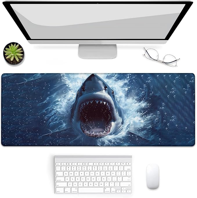 Gaming Mouse Pad, Ocean Shark Mouse Pad, Desk Mat, Non-Slip Rubber Base MousePads for Computers Laptop Office School Home Accessories Decor 31.5" x 11.8"