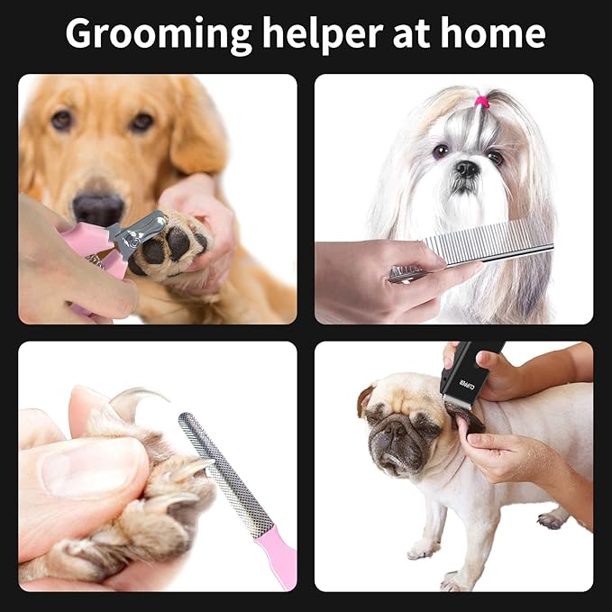 Founouly Black Dog Cat Clippers, Home Professional Cordless Cat Grooming Tools for Dog Thick Coat Clippers, Low Noise Pet Hair Trimmer Kits with 9-Pieces