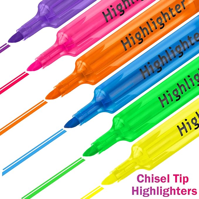 Teling 300 Pcs Highlighters Bulk Chisel Tip Tank Style Highlighters for School Classroom Assorted Color Fluorescent Pens for Office Shop