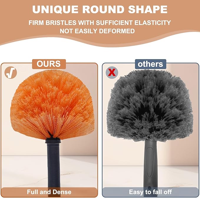 4 Pack OrangeTwist-On Cobweb Duster Head Brush // Spider Web Brush for Outdoor & Indoor Web Cleaning // Fits Standard Acme Threaded Poles // Brush Head Only