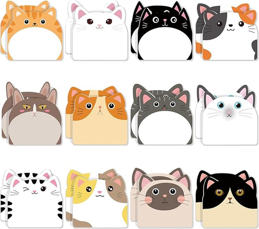 Yinder 24 Pads Cute Sticky Notes Kawaii Fun Animal Sticky Notes Pads Bulk Cartoon Memo Self Adhesive for Veterinary Gift Office School Tab Party Supplies(Cats)