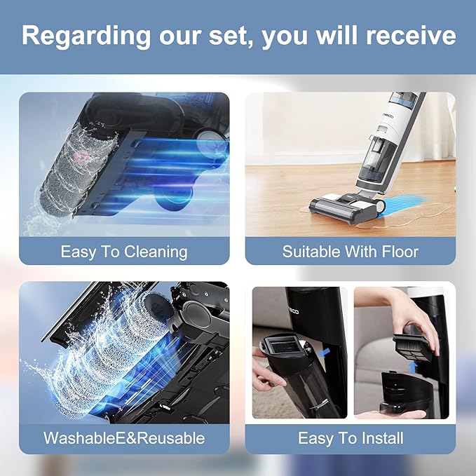 Vacuum Mop Replacement Parts Compatible with Tineco Roller Brush Replacement, Suitable with Ifloor 3 Series, Floor One S3 Series, Ifloor 5 Breeze Cleaner, Set Includes 2 Roller Brushes and 5 Filters