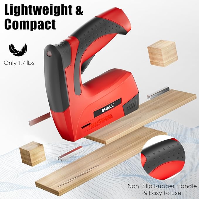 SHALL Electric Staple Gun, 3 in 1 Cordless Upholstery Stapler Nail Gun for Wood, 4V Rechargeable Brad Nailer Kit w/ 2500 Staples Nails, Staple Remover & Fast Charger for Crafts, DIY, Decoration