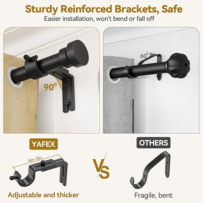 Curtain Rod 2 Pack 32-58 Inch, Heavy Duty 1 Inch Curtain Rod, Black Short Adjustable Window Treatment Rods, Modern Design, Easy Installation