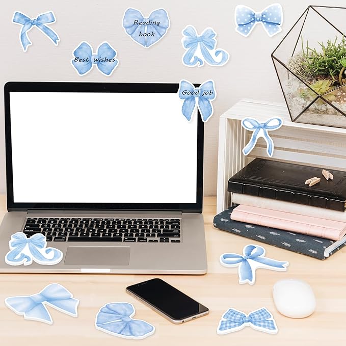 CJiangpo 30Pcs Coquette Sticky Notes Cute Blue Bow Sticky Note Pads, 600 Sheets Self Stick Cartoon Notepad Memo Pads Funny Page Marker Classroom Rewards Bow Themed Party Favors Filler Gifts for Kids