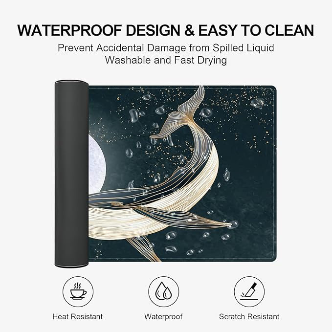 Large Desk Mat, Desk Matt for Desktop, Computer Gaming Mouse Pads, Anti-Slip Rubber Base, Stitched Edges Soft Mat for Desktop Office Home 31.5 x 11.8 Inches (Dreamy Whale)