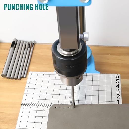 FASTTOBUY Leather Hole Puncher Hand Punching Machine Manual Press Puncher Punch Tools for DIY Leather Craft Punching Holes and Forming Pressing(with Chuck, PP Plate,Aluminum Plate)