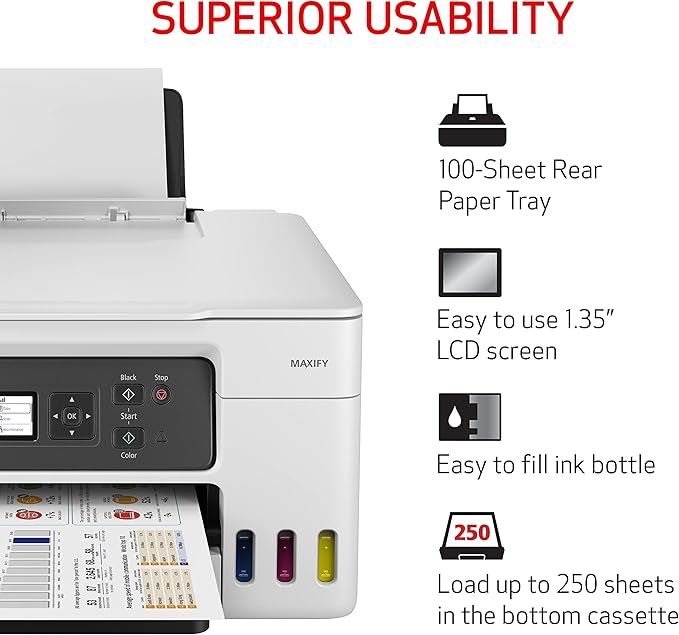 Canon Megatank GX3020 All-in-One Wireless Supertank Printer with Print, Copy, and Scan | Easy Setup, Mobile Printing and 1.35" Monochrome LCD Screen