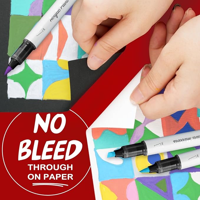 SFAIH Halloween Gifts Acrylic Paint Markers, 36 Colors Dual Tips Acrylic Brush Markers With Chisel Tip, Automatic Ink Control, Ultra-High Coverage, No Bleed Ink, Art Supplies for Rock, Canvas, Fabric