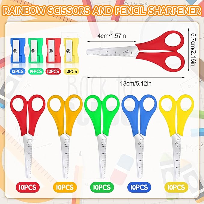 200Pcs School Supplies Kit Bulk Include 50Pencil Sharpeners 50 Pencil Pouches Bulk 50 Safety Blunt Tip Student Scissors 50 12Inch Plastic Rulers Back to School Supply for Student Office