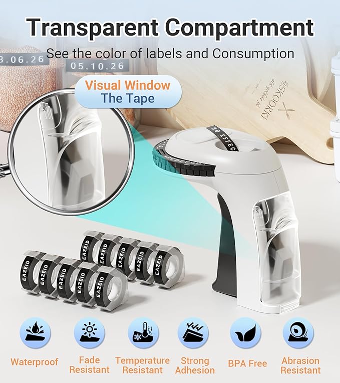 Embossing Label Maker Machine with 10 Tapes Black, Vintage Manual Labeler, 3D Embossed Label Maker Waterproof-Labels for Scrapbooking, Home Office & Kids School Items