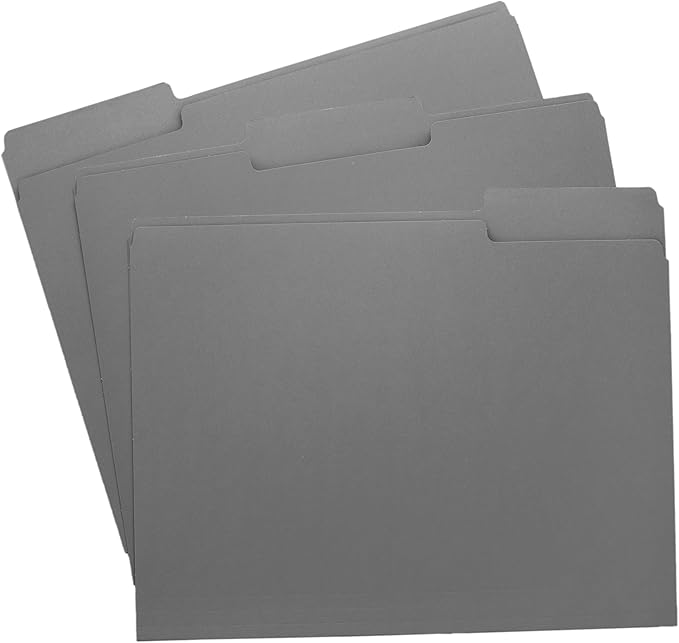 Grey File Folders, 1/3-Cut Tabs, Letter Size, 12-Pack – Durable Office Filing Folders for Documents, Papers, and Organization