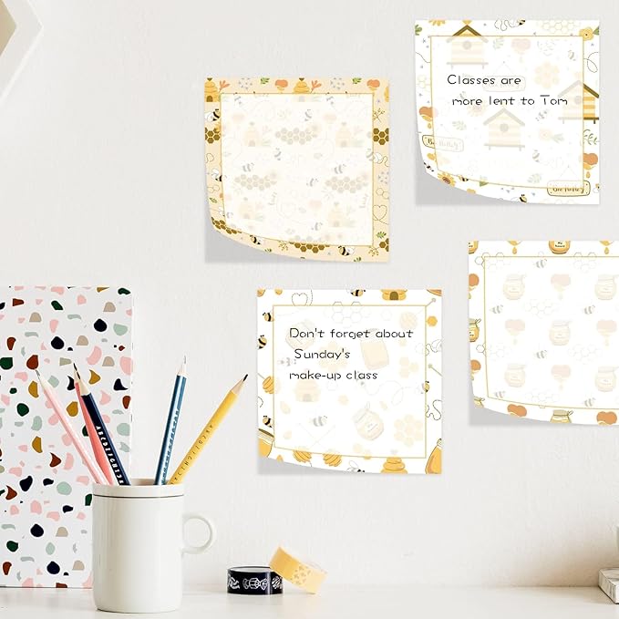 9 Pieces Bee Sticky Notes Bee Note Pads Adhesive Bee Memo Notes for Spring Summer School Office Home Supplies Students Teachers Gift, 9 Styles