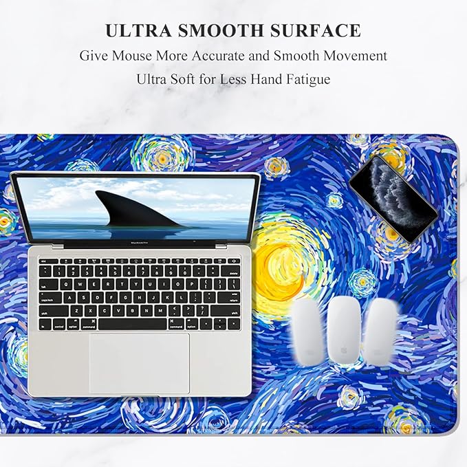 Auhoahsil Desk Mouse Pad, Large Gaming Mousepad, XXL Desk Pad, Extended Long Superior Micro-Weave Cloth Non-Slip Rubber Big Computer Mouse Mat for Gamer, Office & Home, 35" x 15", Blue Starry Night