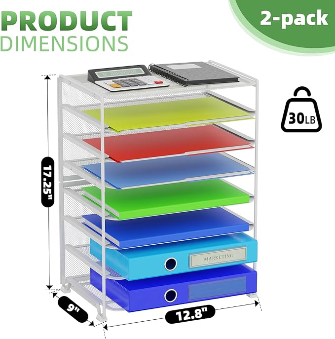 Simple Trending 2 Pack 8 Tier Letter Tray Paper - Mesh Desk File Organizer for Office School Desktop, White