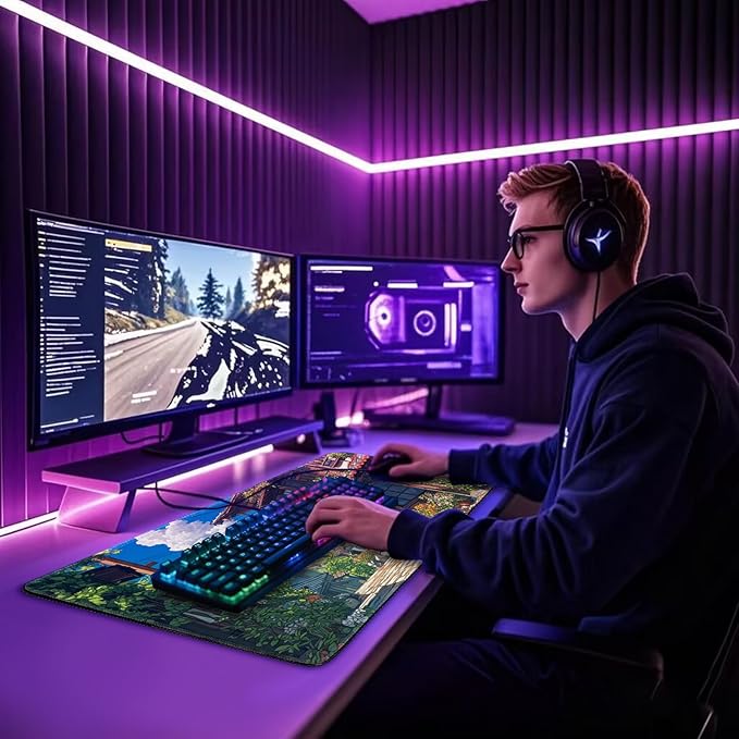 Japanese Street Scene Large Gaming Mouse Pad 31.5"x15.7"｜XXL Desk Mat, Non-Slip Rubber Base & Stitched Edges - Extended Waterproof Mousepad for PC/Laptop/Office/Home Decor