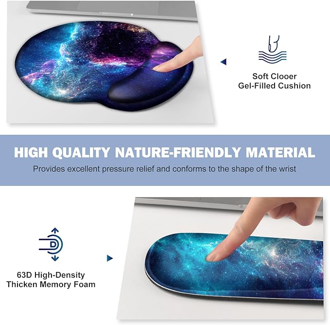 Gaming Mouse Pad, Large Desk Mat, Cute Desk Pad Protector, 4in1 XXL Mousepad + Keyboard Wrist Rest+Mouse Wrist Rest+Coaster Set with Ergonomic Desk Pad for Home Office Table Computer, Galaxy Space