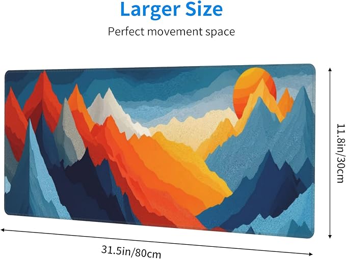 Colorful Mountains Sunset Large Mouse Pad, Gaming Desk Mat, XL Keyboard Desk Pad Mat for Desktop, 31.5"x11.8" Non-Slip Base Big Mousepad with Stitched Edges