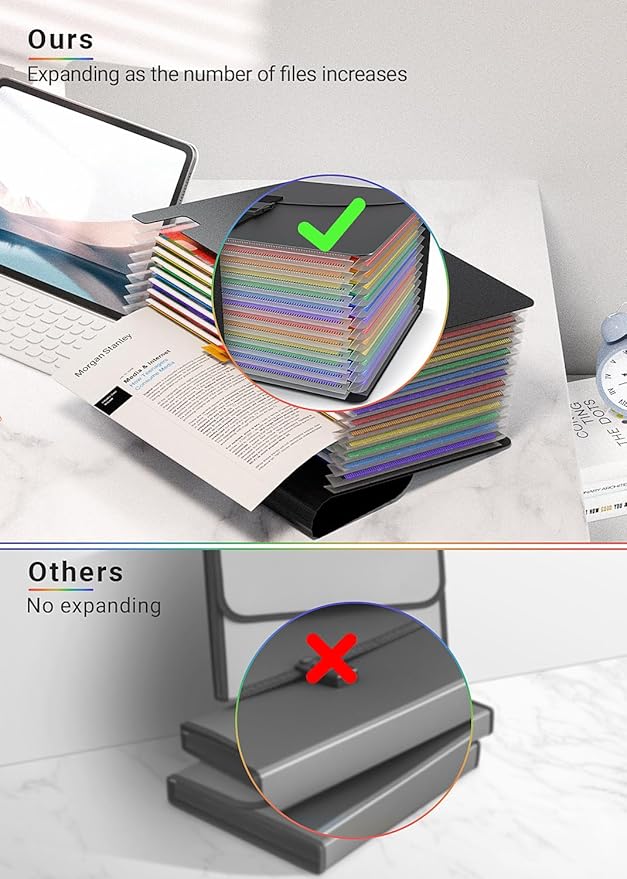 Expanding File Folders,Accordion File Organizer with Handle,13 Pockets Expandable File Folder Portable Filing Box,Adjustable Support Strap,Colored Tabs.Papers Bills Documents Organizer,A4/Letter Size